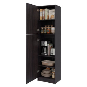 English Elm Core Axis Slim Vertical Pantry Cabinet Dark Brown Open Shelving for Kitchen Office B092P524506