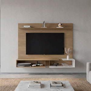 English Elm Aurevon Velar Wall Mounted Floating Entertainment Panel with Open and Closed Storage Beige B092P524507