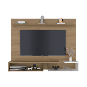 English Elm Aurevon Velar Wall Mounted Floating Entertainment Panel with Open and Closed Storage Beige B092P524507