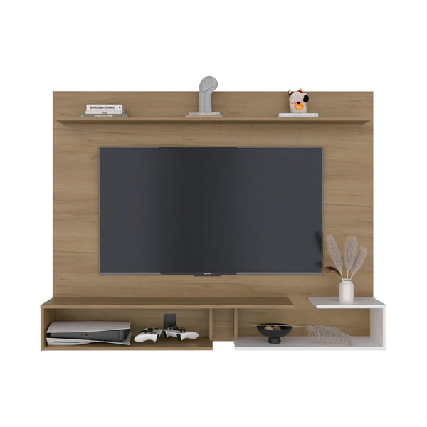 English Elm Aurevon Velar Wall Mounted Floating Entertainment Panel with Open and Closed Storage Beige B092P524507
