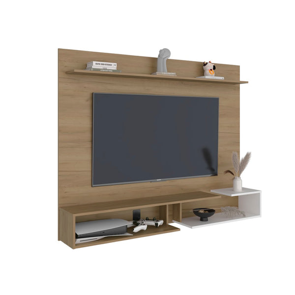 English Elm Aurevon Velar Wall Mounted Floating Entertainment Panel with Open and Closed Storage Beige B092P524507