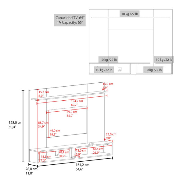 English Elm Aurevon Velar Wall Mounted Floating Entertainment Panel with Open and Closed Storage Beige B092P524507