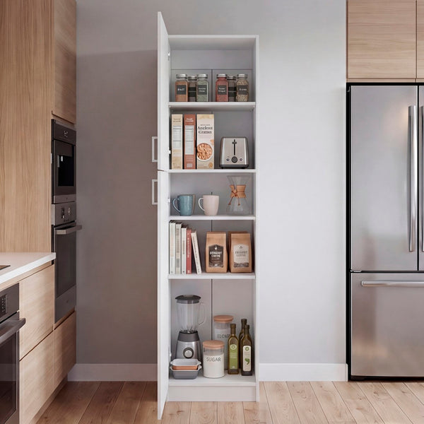 English Elm Core Norwick Slim Tall Pantry Cabinet White Engineered Wood Open Shelf Organizer B092P524512