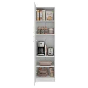 English Elm Core Norwick Slim Tall Pantry Cabinet White Engineered Wood Open Shelf Organizer B092P524512