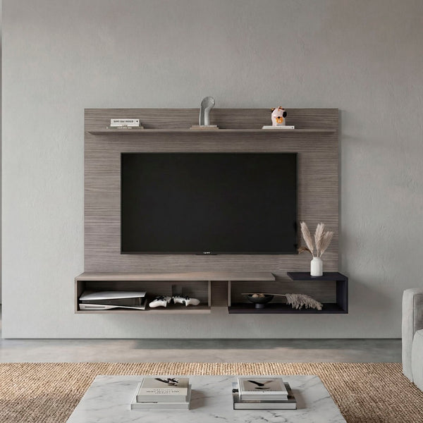 English Elm Aurevon Velar Wall Mounted Floating Entertainment Panel with Open and Closed Storage Grey B092P524514