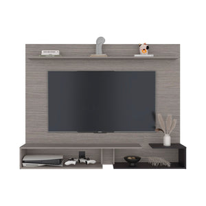 English Elm Aurevon Velar Wall Mounted Floating Entertainment Panel with Open and Closed Storage Grey B092P524514