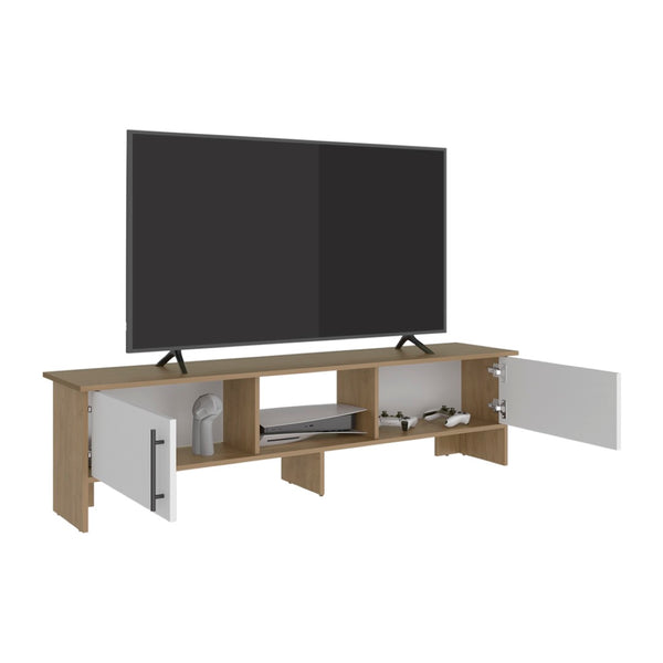English Elm Noe Velmora Low Profile Beige Entertainment Console with Open Shelving for Living Rooms B092P524515