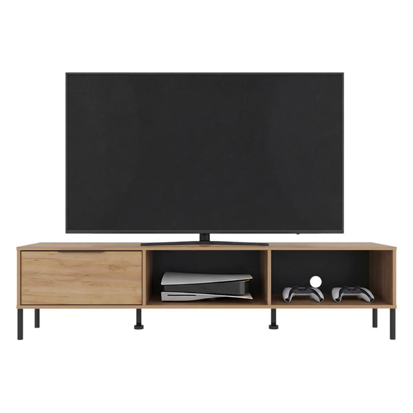 English Elm Caleric Wide Low Profile Media Console with Open Closed Storage for Minimalist Living Rooms B092P533593