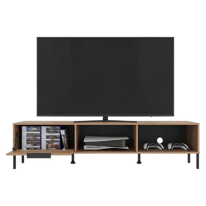 English Elm Caleric Wide Low Profile Media Console with Open Closed Storage for Minimalist Living Rooms B092P533593
