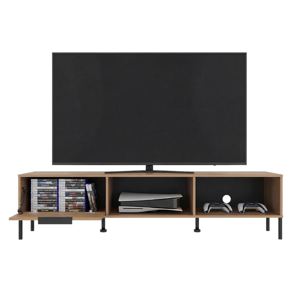 English Elm Caleric Wide Low Profile Media Console with Open Closed Storage for Minimalist Living Rooms B092P533593