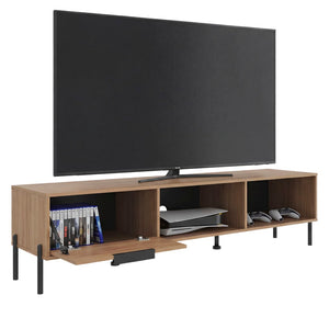 English Elm Caleric Wide Low Profile Media Console with Open Closed Storage for Minimalist Living Rooms B092P533593