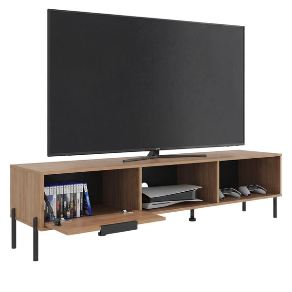 English Elm Caleric Wide Low Profile Media Console with Open Closed Storage for Minimalist Living Rooms B092P533593