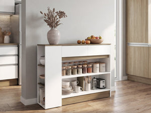 English Elm London Slim White Kitchen Cabinet with Drawers Shelves and Compartments for Small Spaces B092P535600