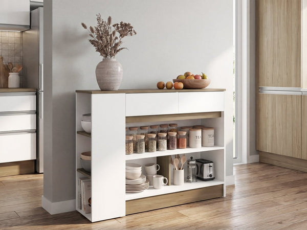 English Elm London Slim White Kitchen Cabinet with Drawers Shelves and Compartments for Small Spaces B092P535600