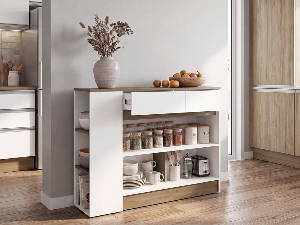 English Elm London Slim White Kitchen Cabinet with Drawers Shelves and Compartments for Small Spaces B092P535600