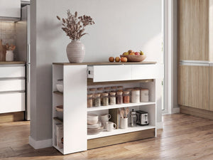 English Elm London Slim White Kitchen Cabinet with Drawers Shelves and Compartments for Small Spaces B092P535600
