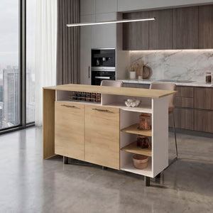 English Elm Korega Modern Kitchen Island with Drawers Open Shelving and Concealed Cabinet Storage B092P538926