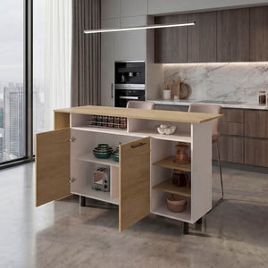 English Elm Korega Modern Kitchen Island with Drawers Open Shelving and Concealed Cabinet Storage B092P538926