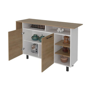 English Elm Korega Modern Kitchen Island with Drawers Open Shelving and Concealed Cabinet Storage B092P538926
