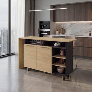English Elm Korega 59 Inch Kitchen Island with Open Shelves Cabinets and Drawers for Modern Kitchens B092P538927