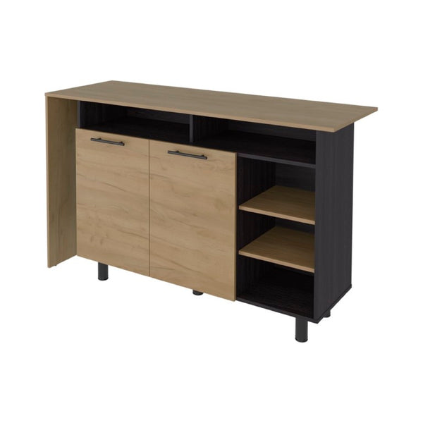 English Elm Korega 59 Inch Kitchen Island with Open Shelves Cabinets and Drawers for Modern Kitchens B092P538927