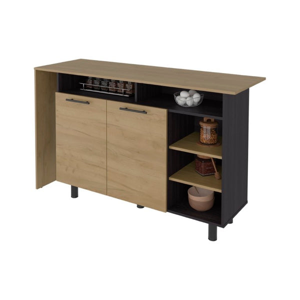 English Elm Korega 59 Inch Kitchen Island with Open Shelves Cabinets and Drawers for Modern Kitchens B092P538927