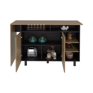 English Elm Korega 59 Inch Kitchen Island with Open Shelves Cabinets and Drawers for Modern Kitchens B092P538927