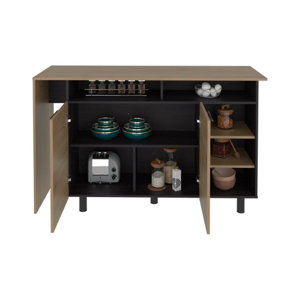English Elm Korega 59 Inch Kitchen Island with Open Shelves Cabinets and Drawers for Modern Kitchens B092P538927