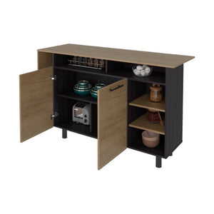 English Elm Korega 59 Inch Kitchen Island with Open Shelves Cabinets and Drawers for Modern Kitchens B092P538927