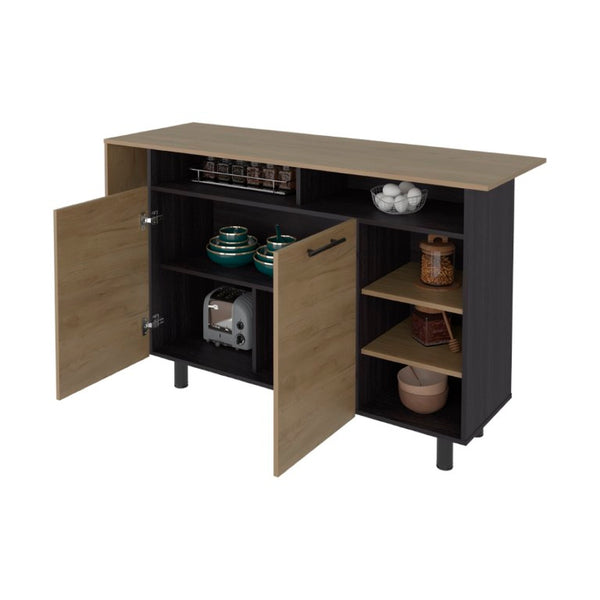 English Elm Korega 59 Inch Kitchen Island with Open Shelves Cabinets and Drawers for Modern Kitchens B092P538927