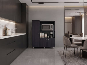 English Elm Opulence Dark Brown Open Shelf Pantry Cabinet Slim Tower for Modern Kitchen Storage B092P538941