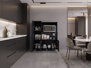 English Elm Opulence Dark Brown Open Shelf Pantry Cabinet Slim Tower for Modern Kitchen Storage B092P538941