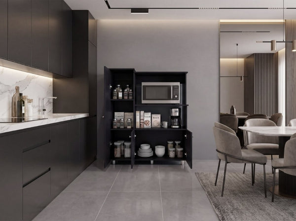 English Elm Opulence Dark Brown Open Shelf Pantry Cabinet Slim Tower for Modern Kitchen Storage B092P538941
