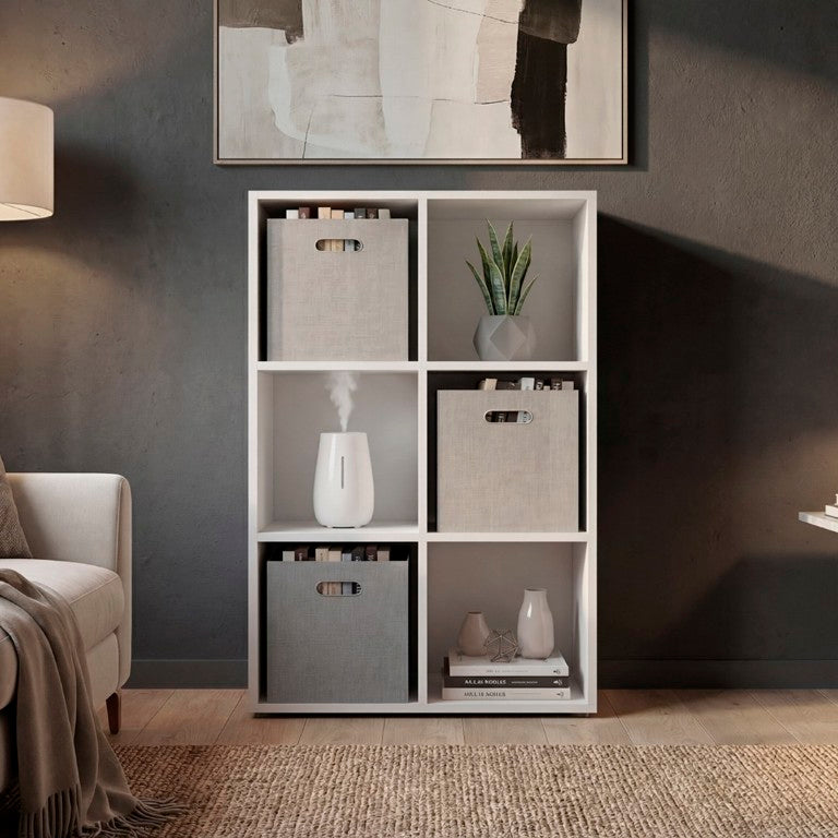 English Elm Gridley Six Cube Vertical Shelf Organizer with Fabric Bins for Small Space Storage B092P538942