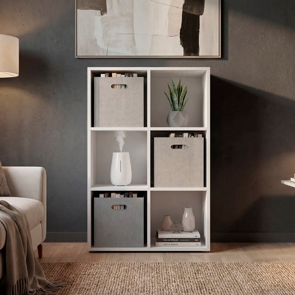 English Elm Gridley Six Cube Vertical Shelf Organizer with Fabric Bins for Small Space Storage B092P538942