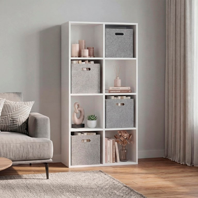 English Elm Gridley White 8-Cube Vertical Organizer with Fabric Bins for Compact Living Spaces B092P538943