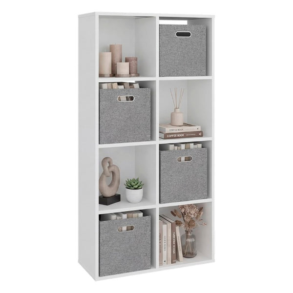 English Elm Gridley White 8-Cube Vertical Organizer with Fabric Bins for Compact Living Spaces B092P538943