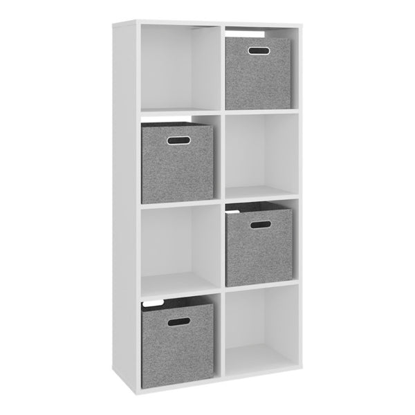 English Elm Gridley White 8-Cube Vertical Organizer with Fabric Bins for Compact Living Spaces B092P538943