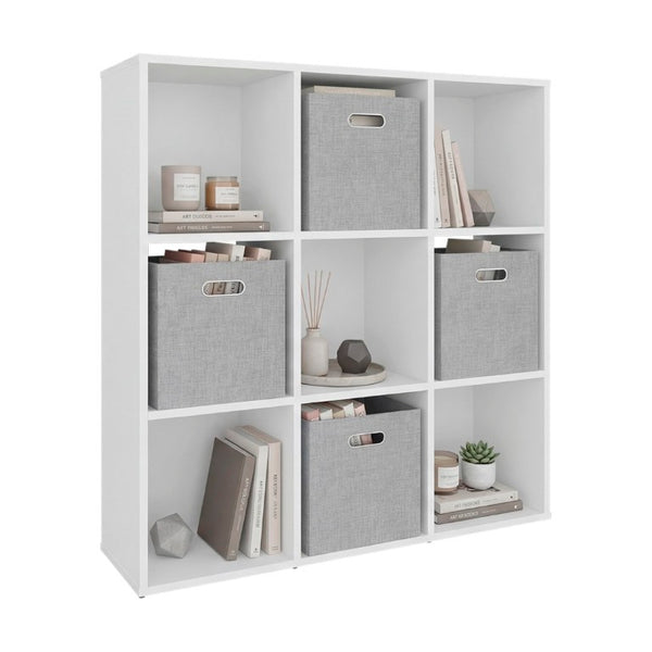 English Elm Gridley 9-Cube White Modular Organizer with Fabric Bins for Versatile Home Storage B092P538944