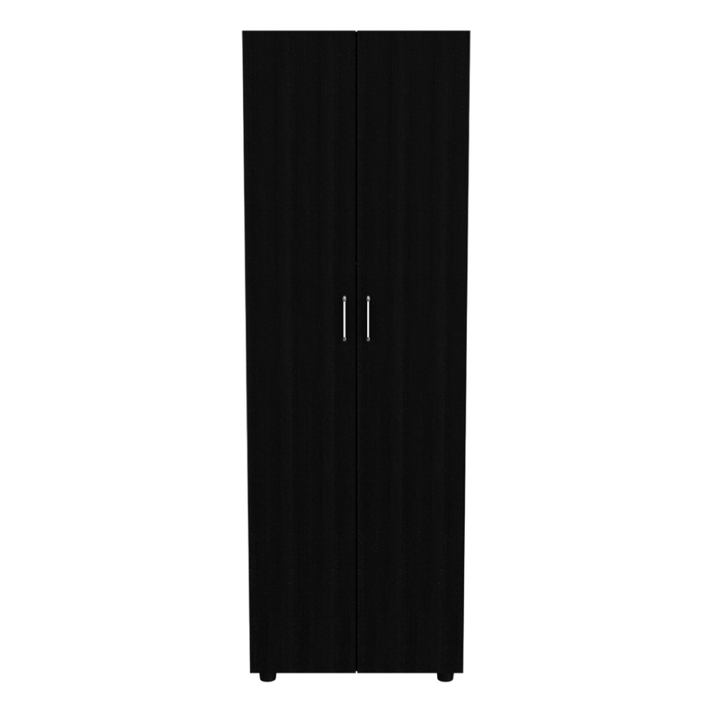 English Elm Slim Double Door Wardrobe Armoire with Hanging Rod Matte Black Contemporary Finish B092S00173