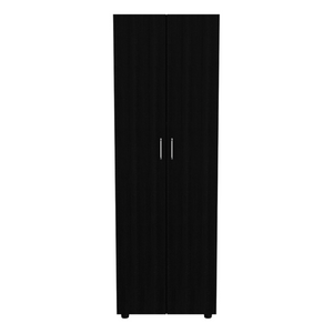 English Elm Slim Double Door Wardrobe Armoire with Hanging Rod Matte Black Contemporary Finish B092S00173