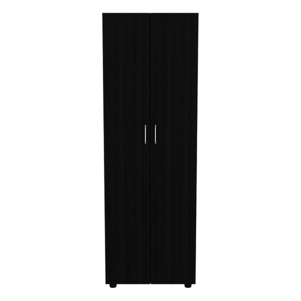 English Elm Slim Double Door Wardrobe Armoire with Hanging Rod Matte Black Contemporary Finish B092S00173