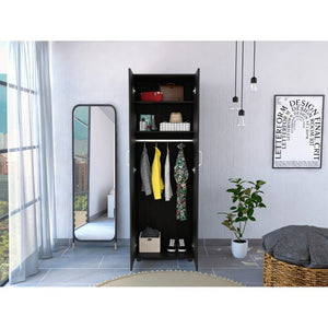 English Elm Slim Double Door Wardrobe Armoire with Hanging Rod Matte Black Contemporary Finish B092S00173