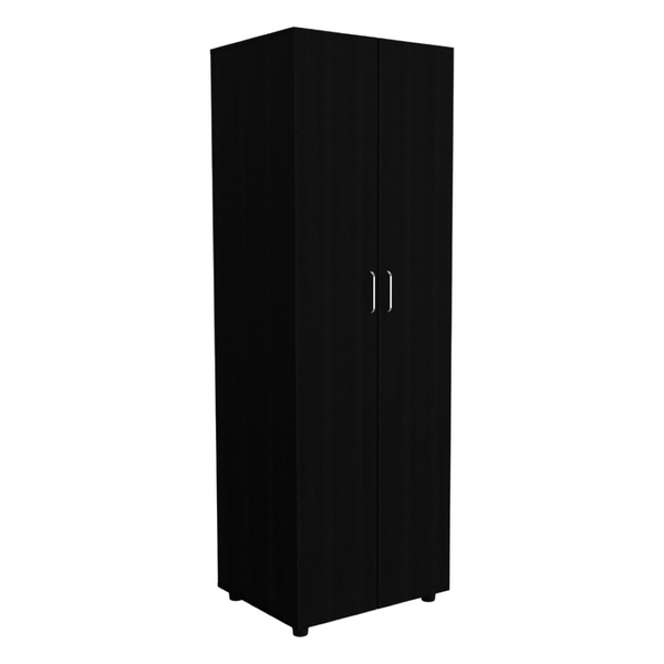 English Elm Slim Double Door Wardrobe Armoire with Hanging Rod Matte Black Contemporary Finish B092S00173