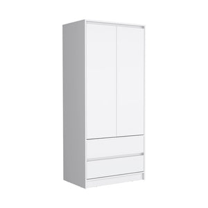 English Elm Laurel Two Piece Bedroom Set with Rolling Nightstand and Wardrobe Armoire in White B092S00217