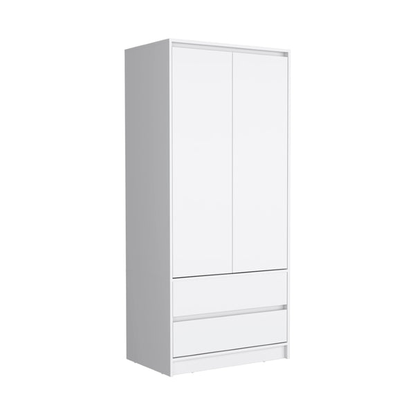 English Elm Laurel Two Piece Bedroom Set with Rolling Nightstand and Wardrobe Armoire in White B092S00217