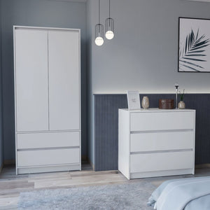 English Elm Lewes White Two Piece Bedroom Storage Set with Multi Drawer Dresser and Wardrobe Armoire B092S00218