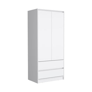 English Elm Lewes White Two Piece Bedroom Storage Set with Multi Drawer Dresser and Wardrobe Armoire B092S00218