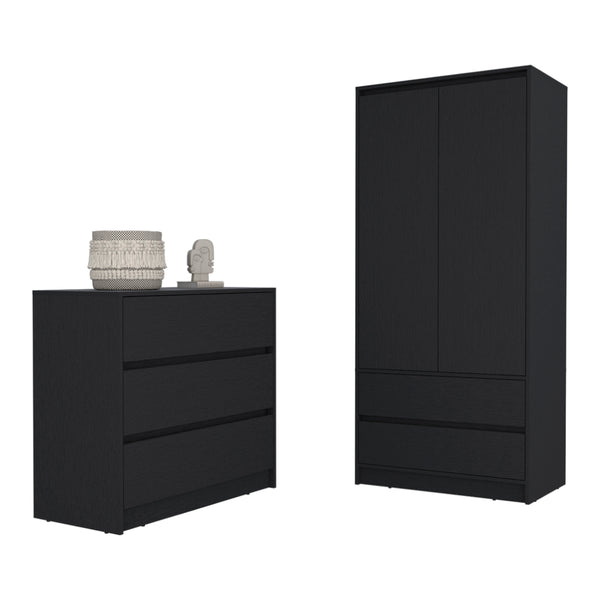 English Elm Lewes Matte Black Dresser and Armoire Set Modern Bedroom Storage with Hanging Rod B092S00219