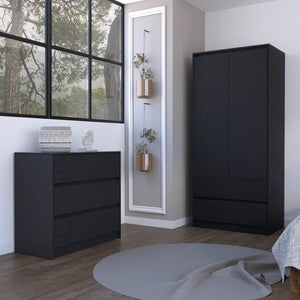 English Elm Lewes Matte Black Dresser and Armoire Set Modern Bedroom Storage with Hanging Rod B092S00219